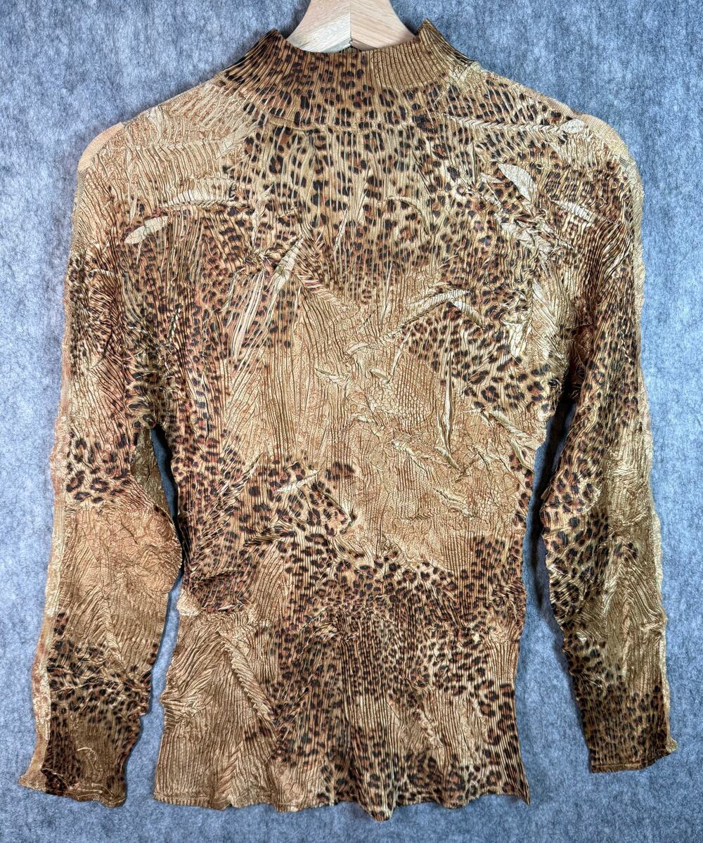 Vintage Cache Leopard Print Plisse Gold Crinkled Top Medium